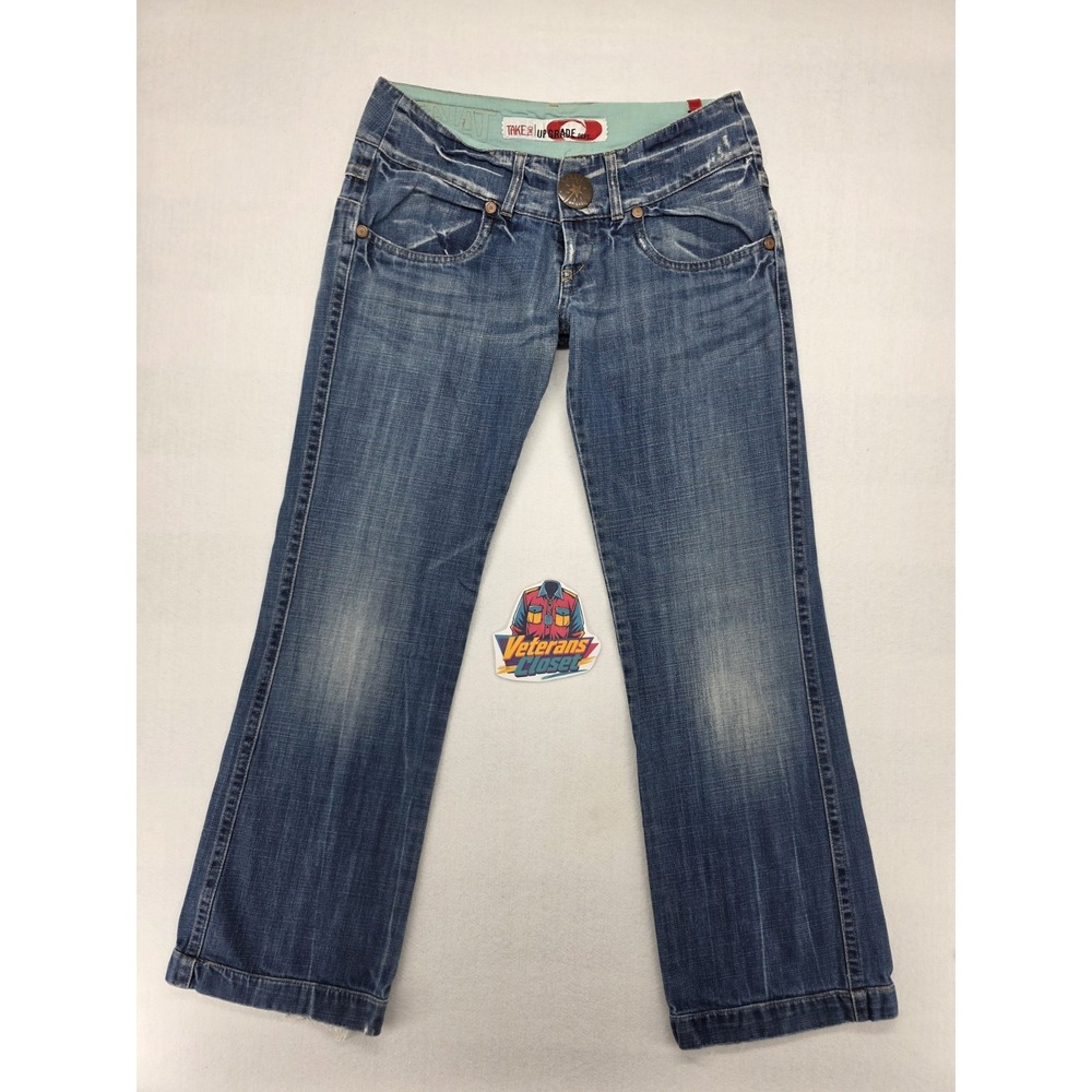 Take Two Womens Jeans Size 31 Low Rise Straight Y2K Distressed Blue Denim
